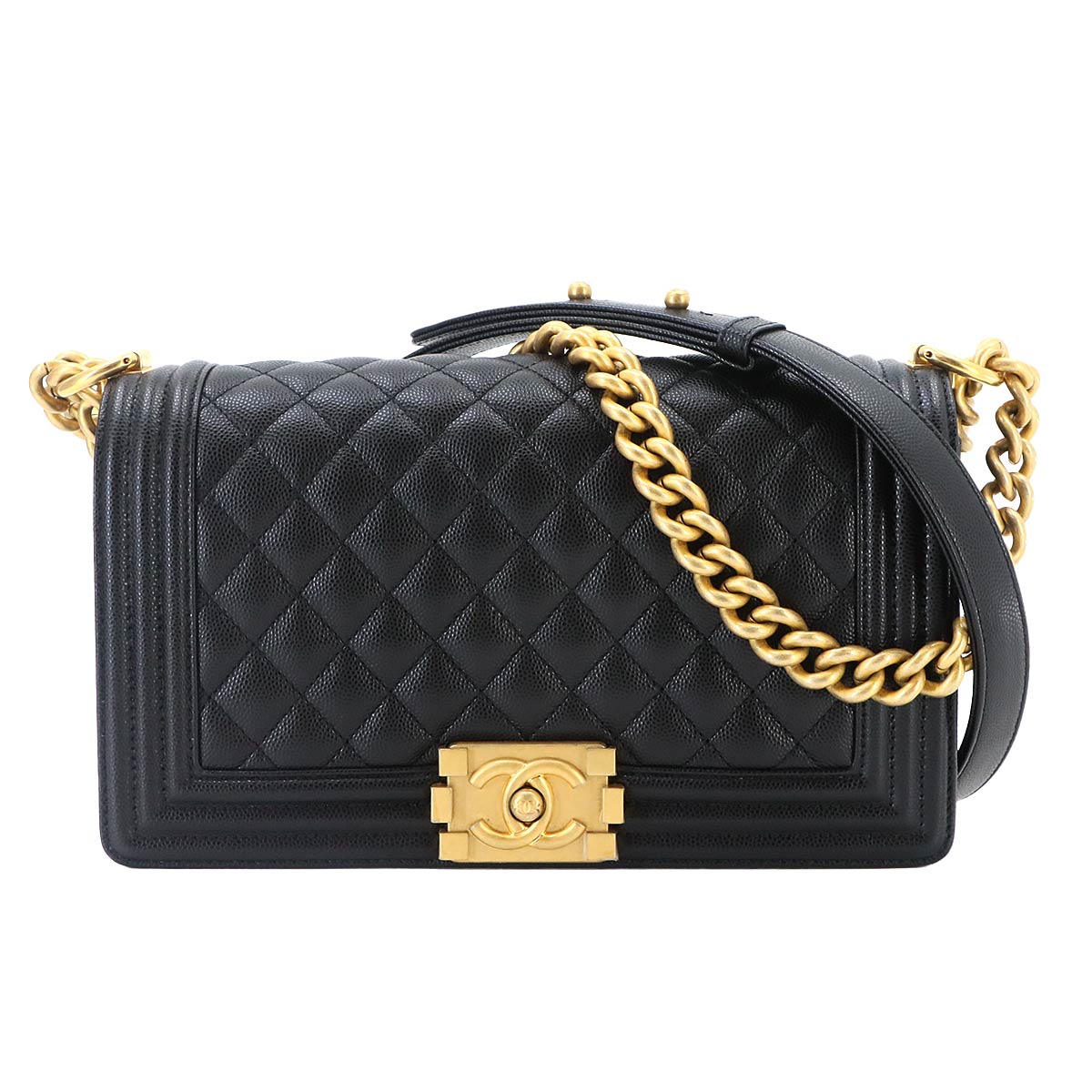 BOY CHANEL Chain Shoulder Bag Leather Black A67086 Purse