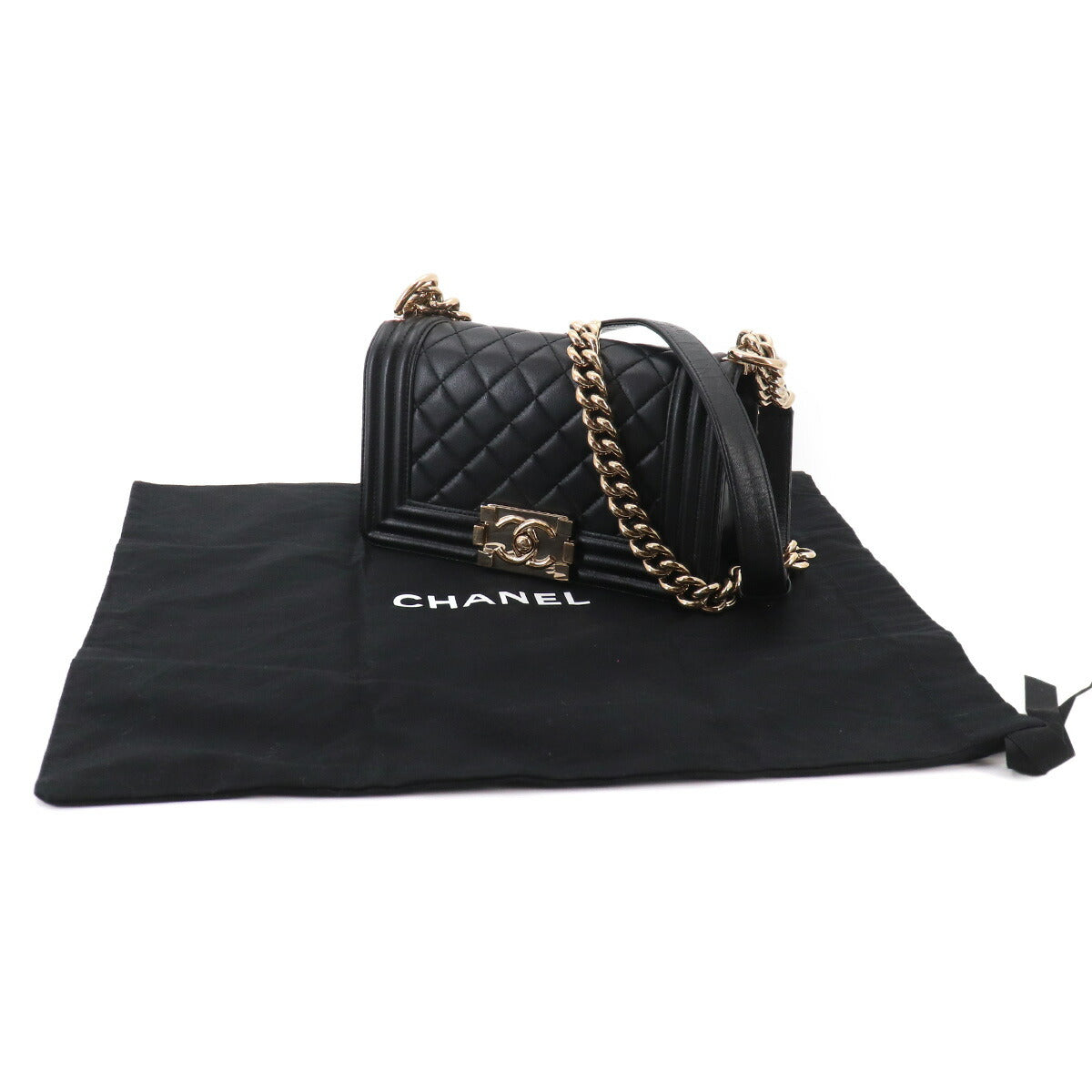 BOY CHANEL Small Chain Shoulder Bag Leather Black A67085