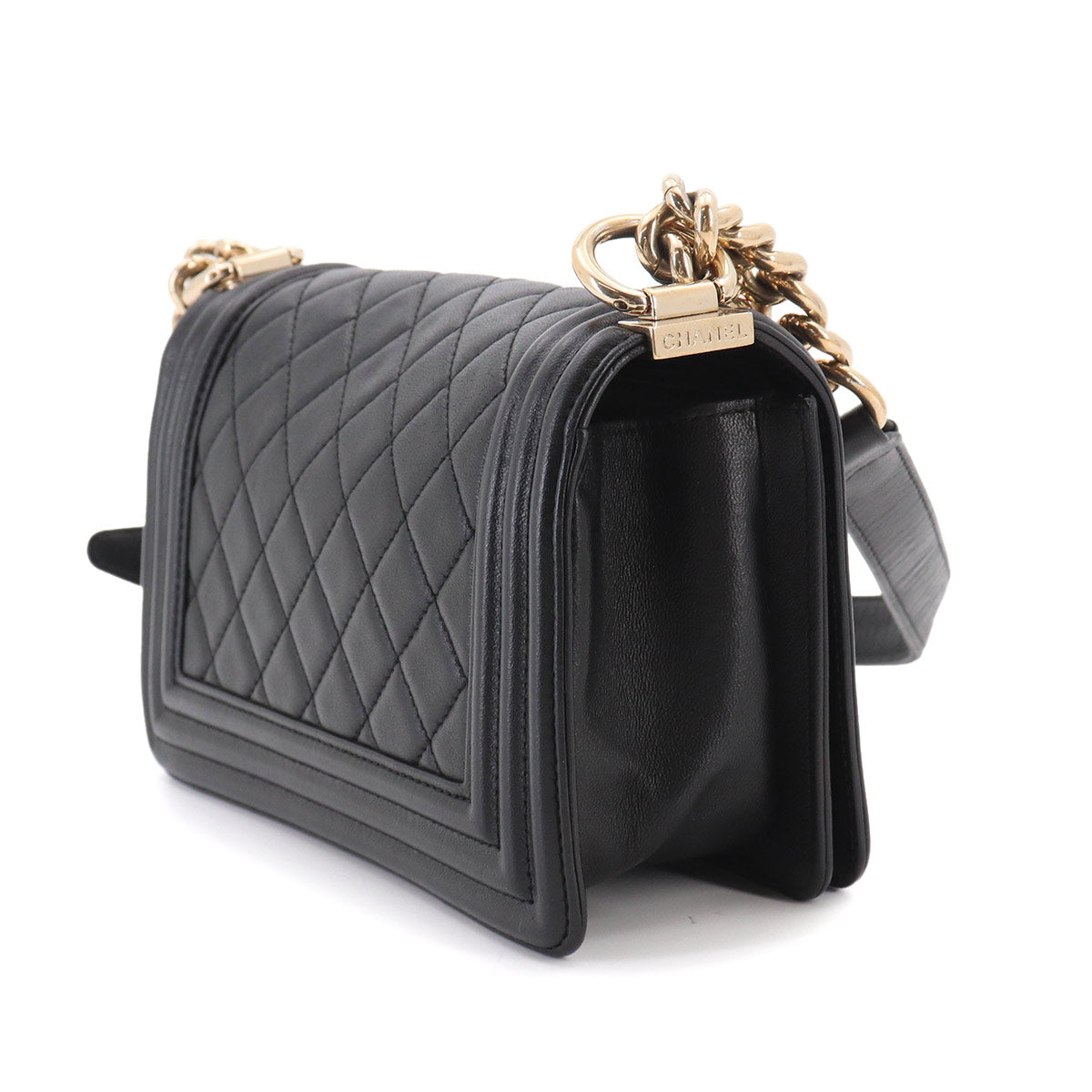 BOY CHANEL Small Chain Shoulder Bag Leather Black A67085