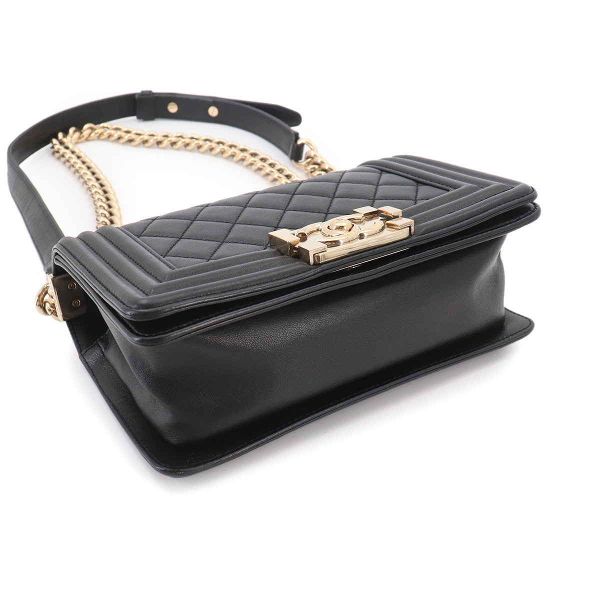 BOY CHANEL Small Chain Shoulder Bag Leather Black A67085