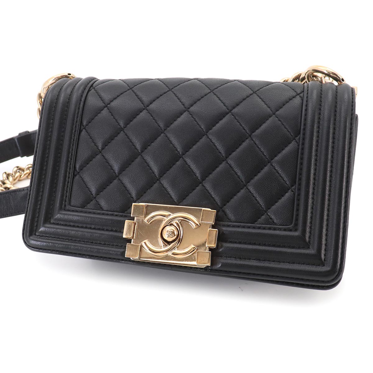 BOY CHANEL Small Chain Shoulder Bag Leather Black A67085