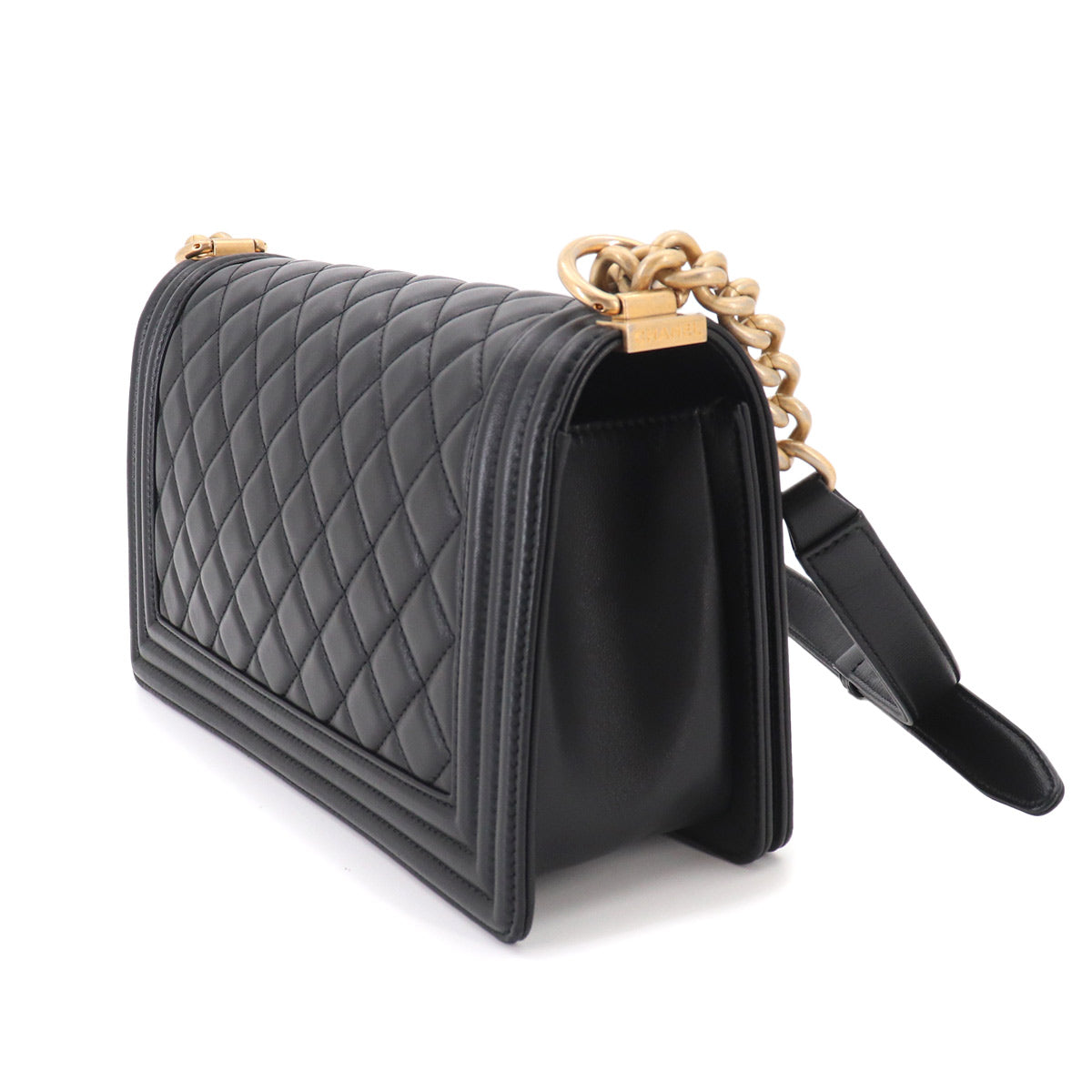 BOY CHANEL Chain Shoulder Bag Leather Black A67086 Purse