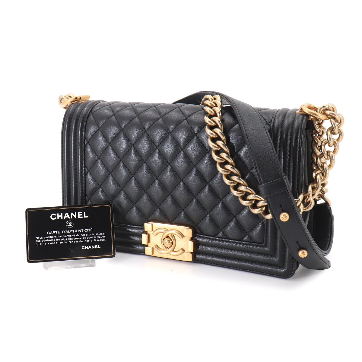BOY CHANEL Chain Shoulder Bag Leather Black A67086 Purse
