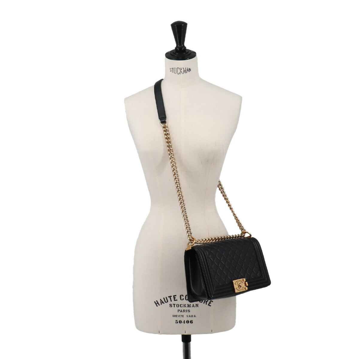 BOY CHANEL Chain Shoulder Bag Leather Black A67086 Purse