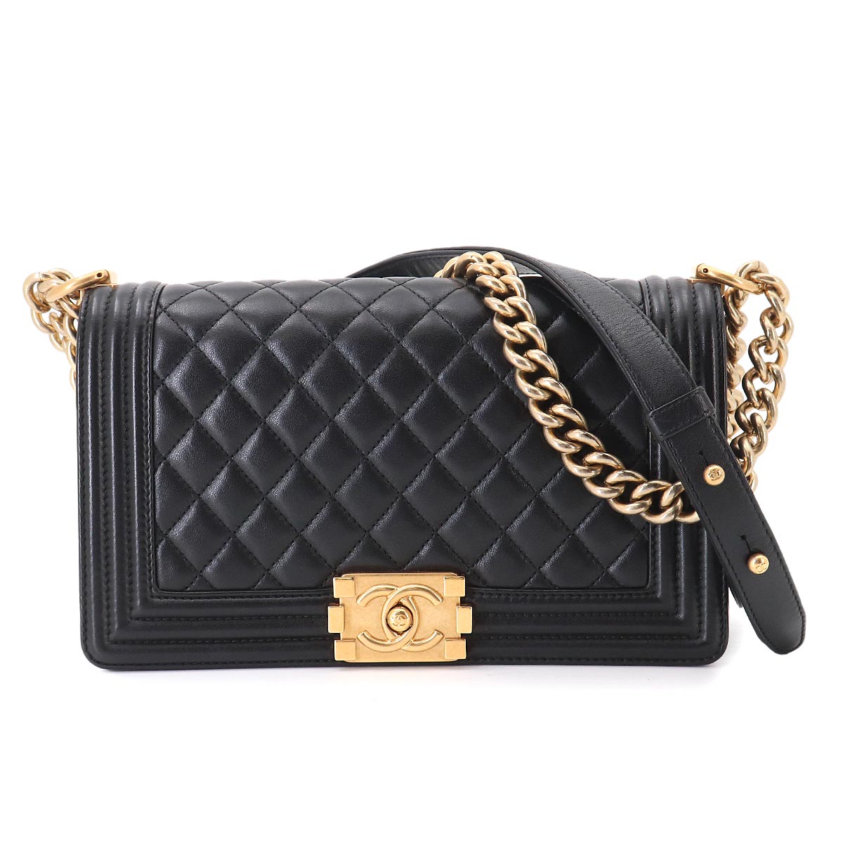 BOY CHANEL Chain Shoulder Bag Leather Black A67086 Purse