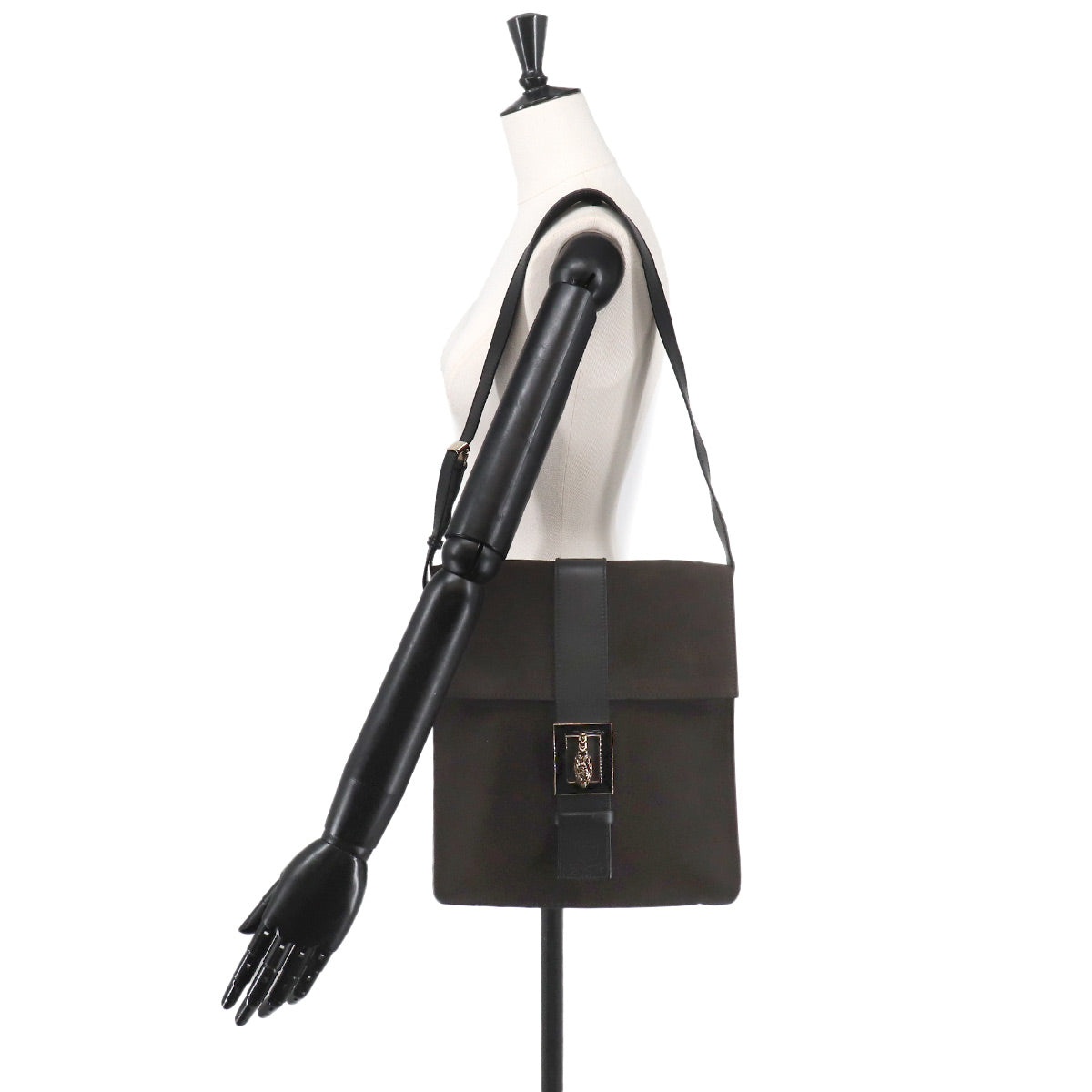 Shoulder Bag Suede Leather Black Brown 001-4079 Purse