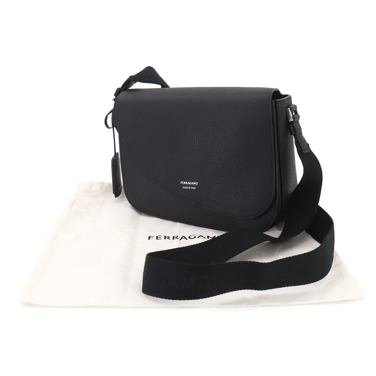 Messenger Shoulder Bag Leather Black Purse