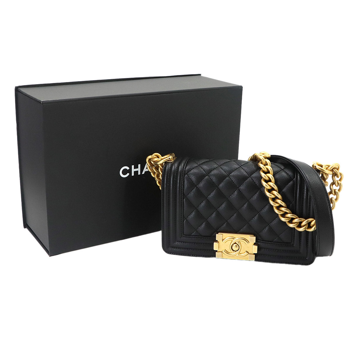BOY CHANEL Small Chain Shoulder Bag Leather Black A67085