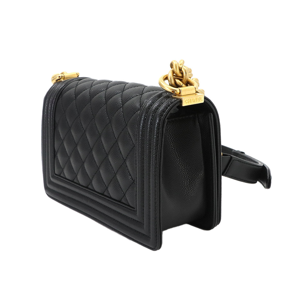 BOY CHANEL Small Chain Shoulder Bag Leather Black A67085