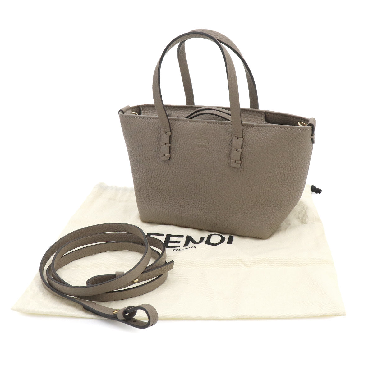 Roll Mini Hand Shoulder Bag Leather Beige BS096