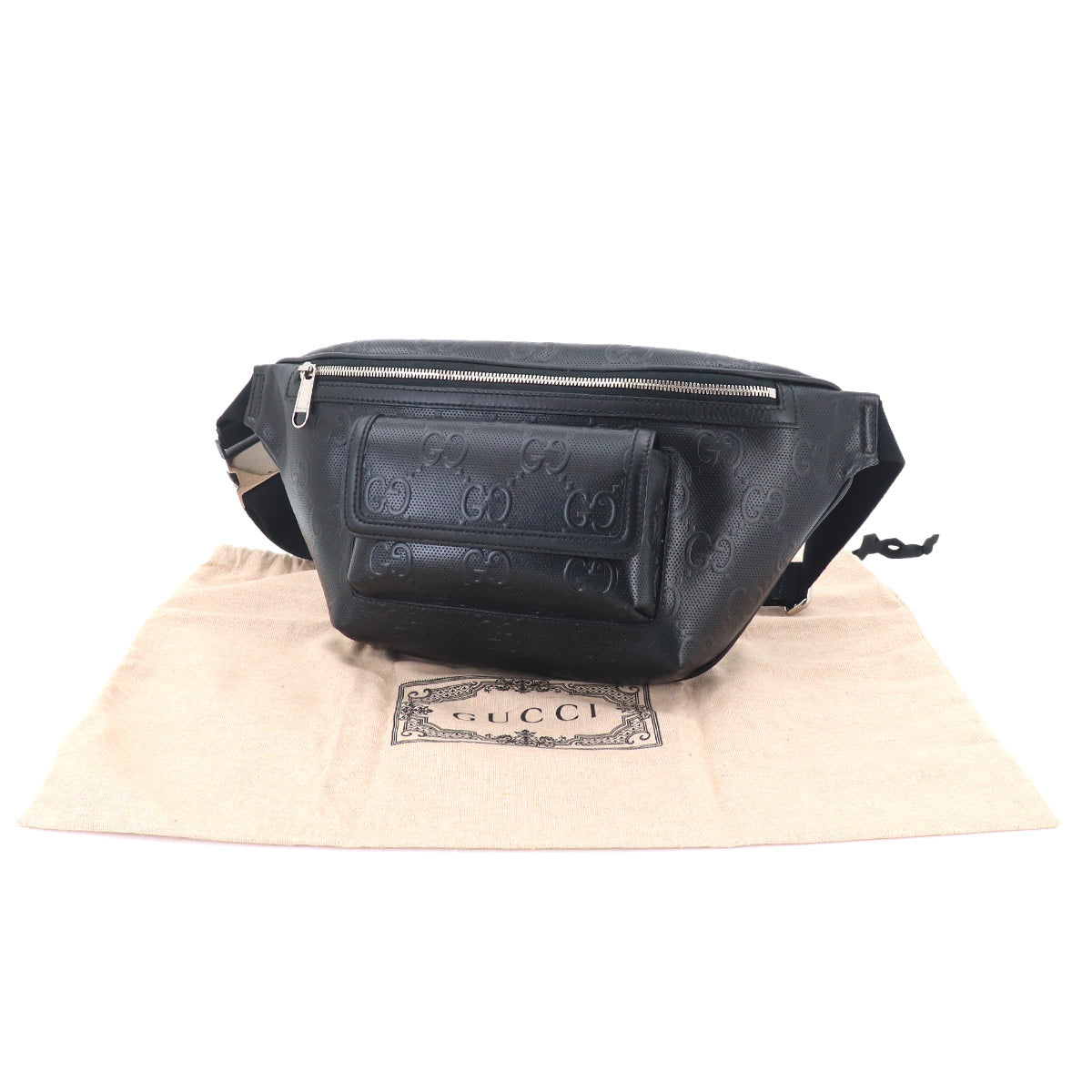 GG Embossed Belt Bag Crossbody Bag Leather Black 645093