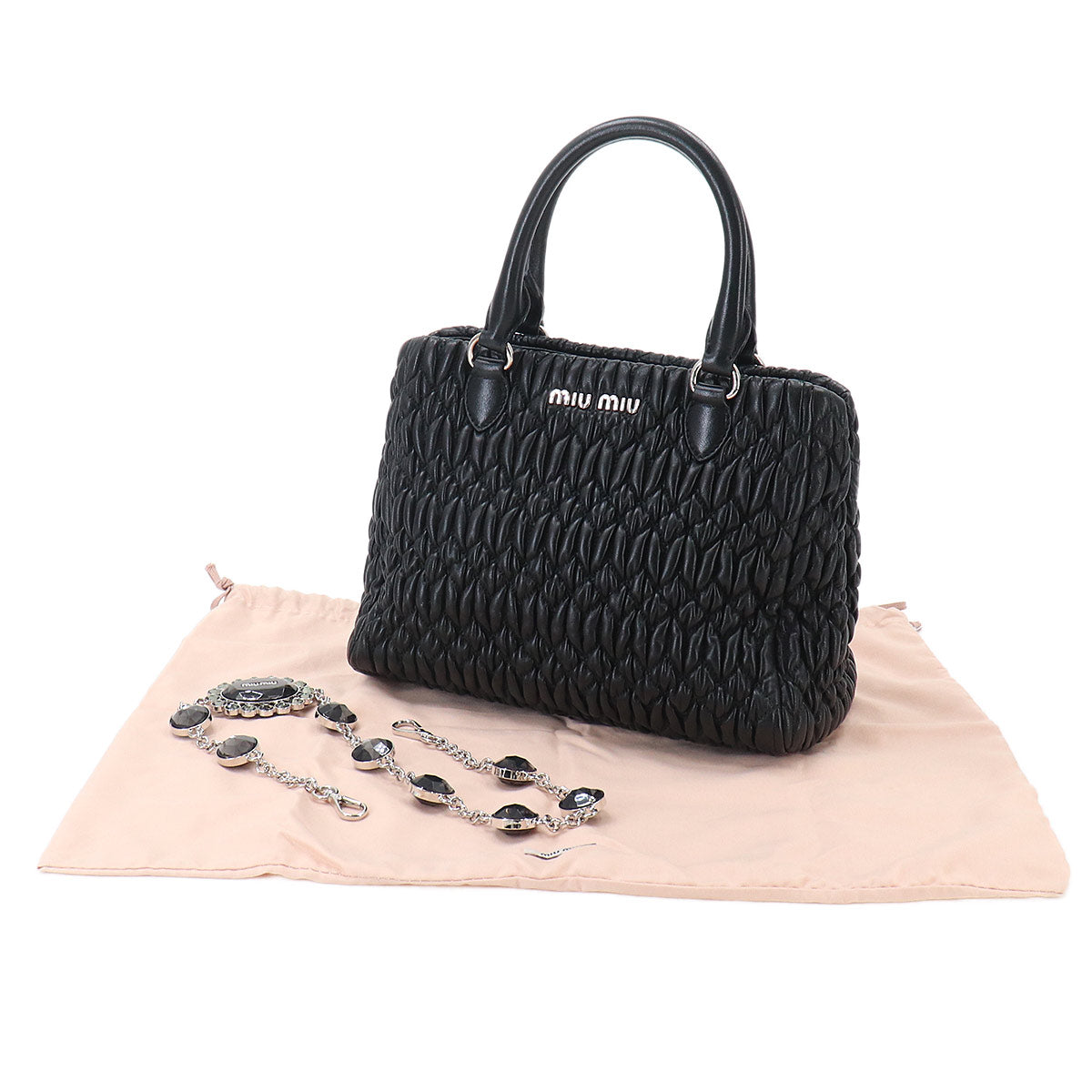 MIUMIU Matelasse Hand Chain Shoulder Bag Leather Black 5BA067