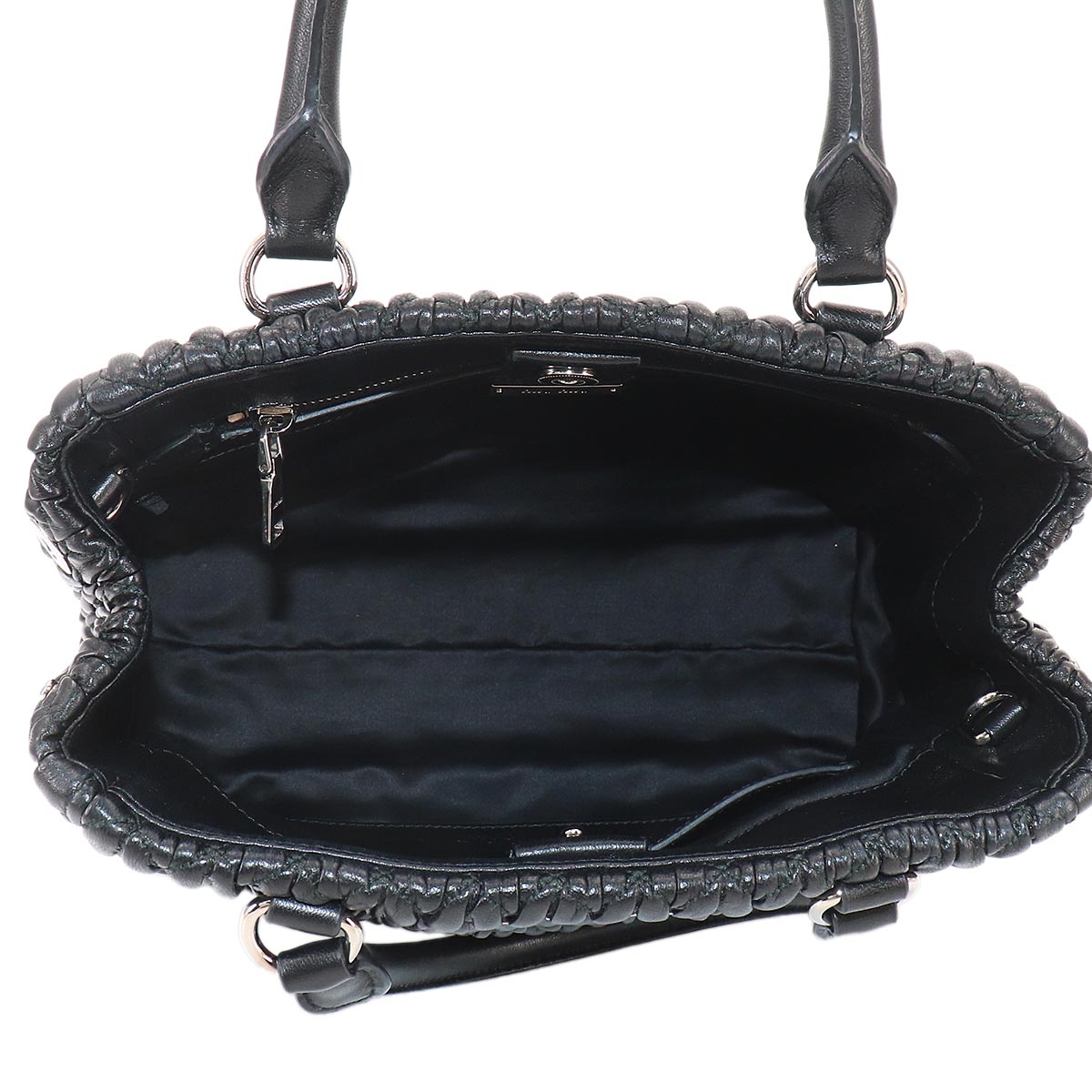 MIUMIU Matelasse Hand Chain Shoulder Bag Leather Black 5BA067