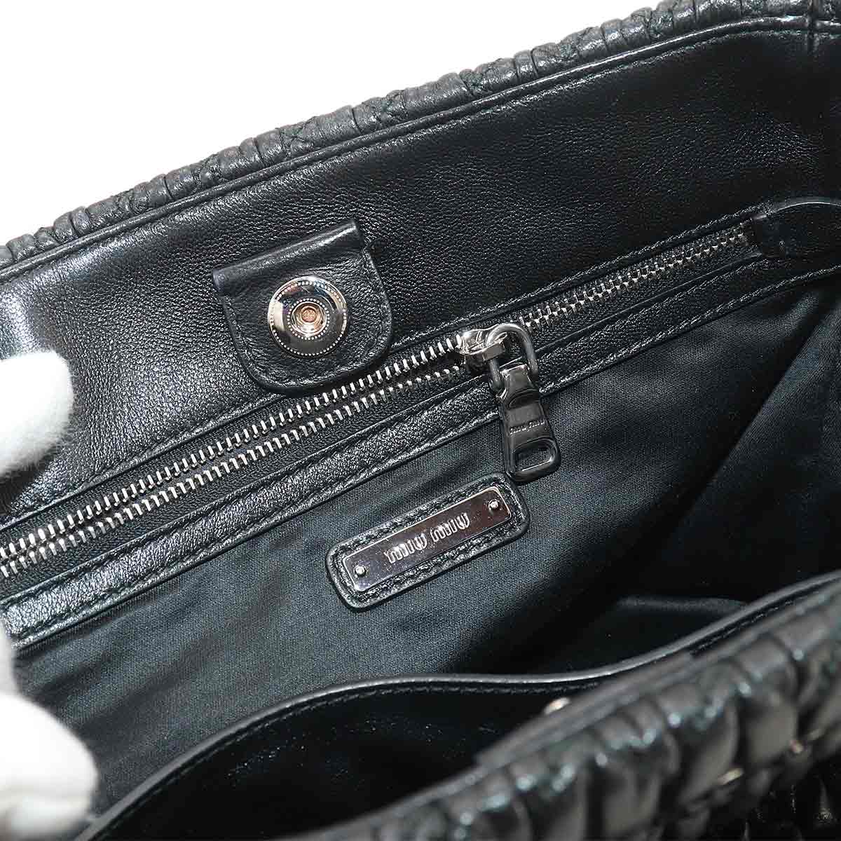 MIUMIU Matelasse Hand Chain Shoulder Bag Leather Black 5BA067