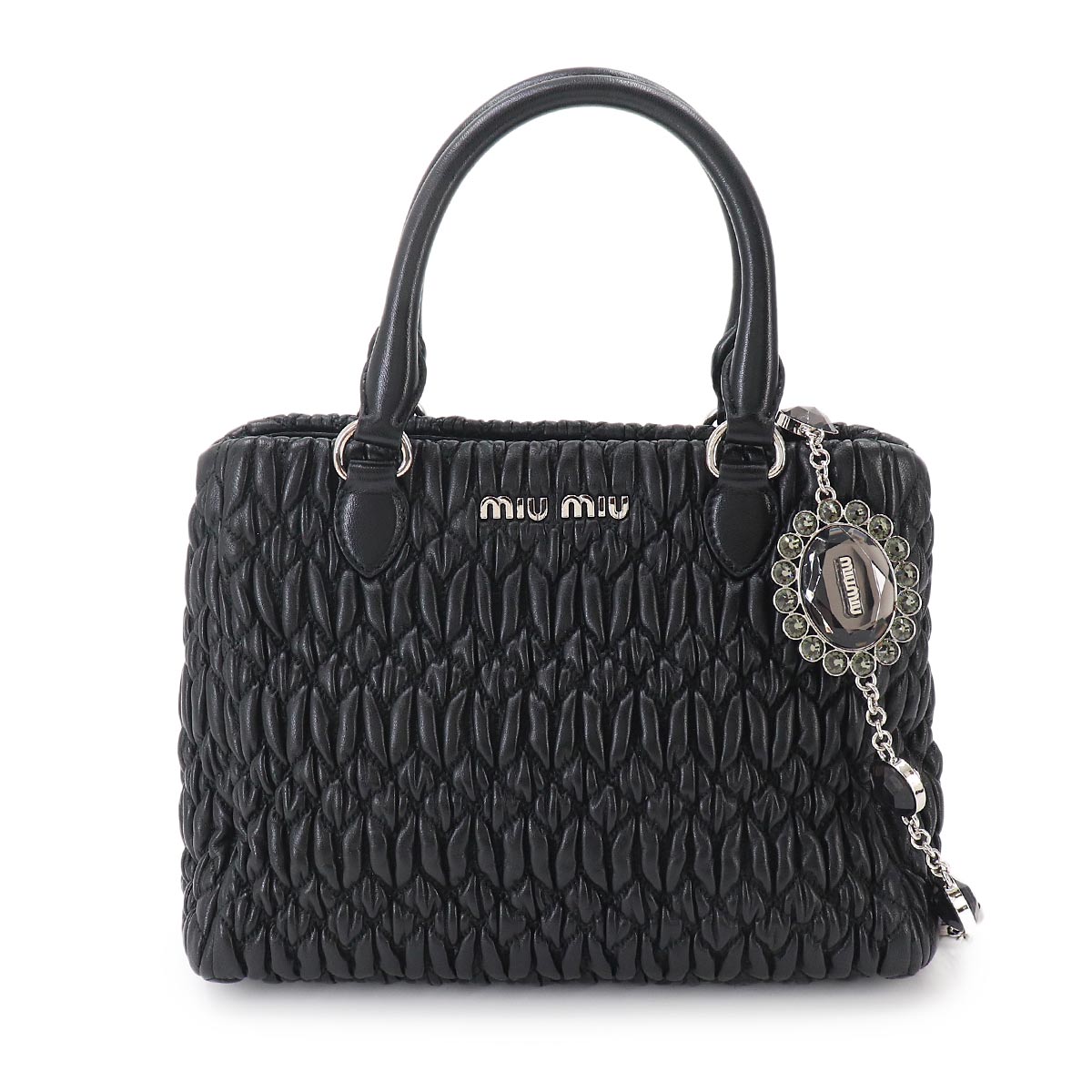 MIUMIU Matelasse Hand Chain Shoulder Bag Leather Black 5BA067