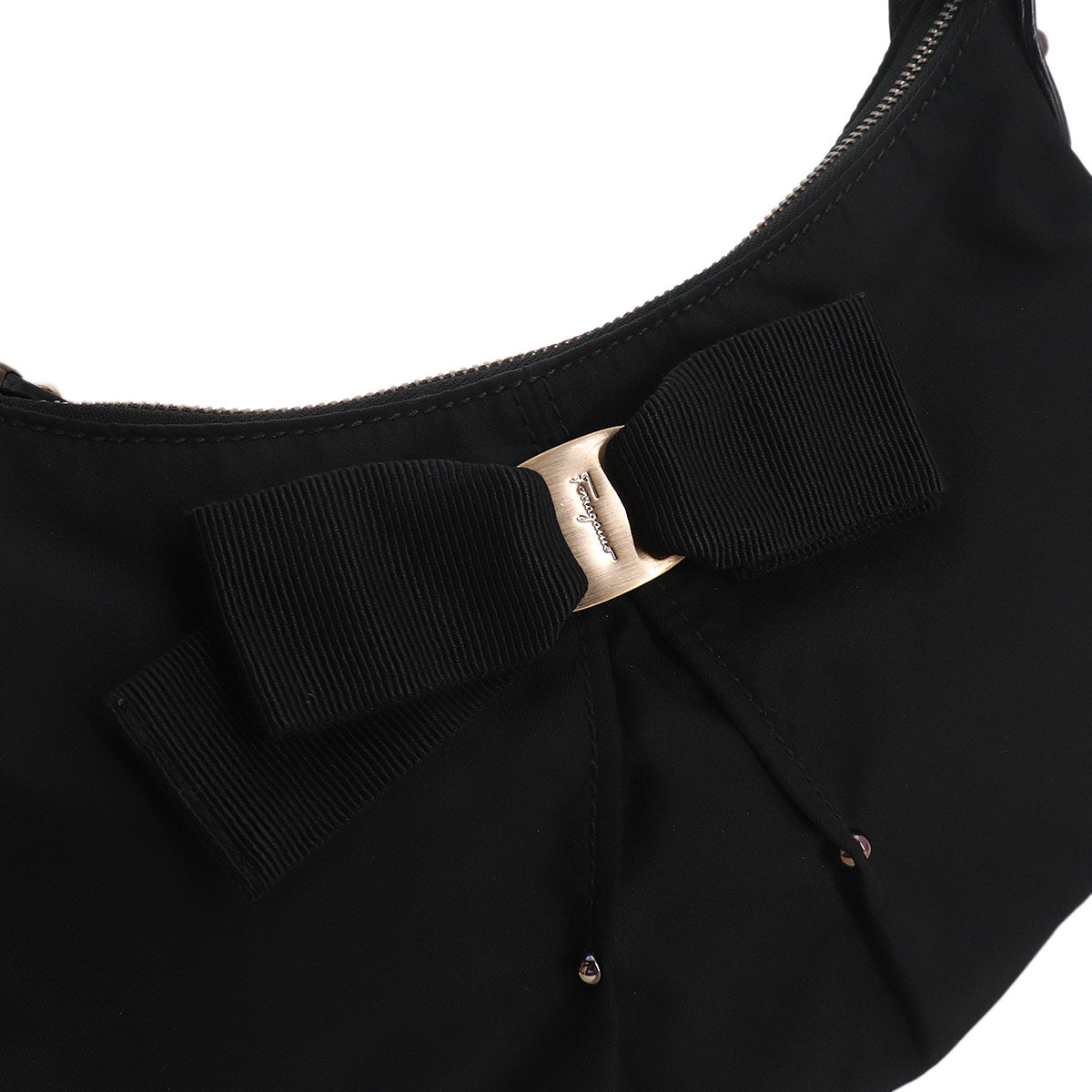 Vara rribbon One Shoulder Bag Nylon Leather Black