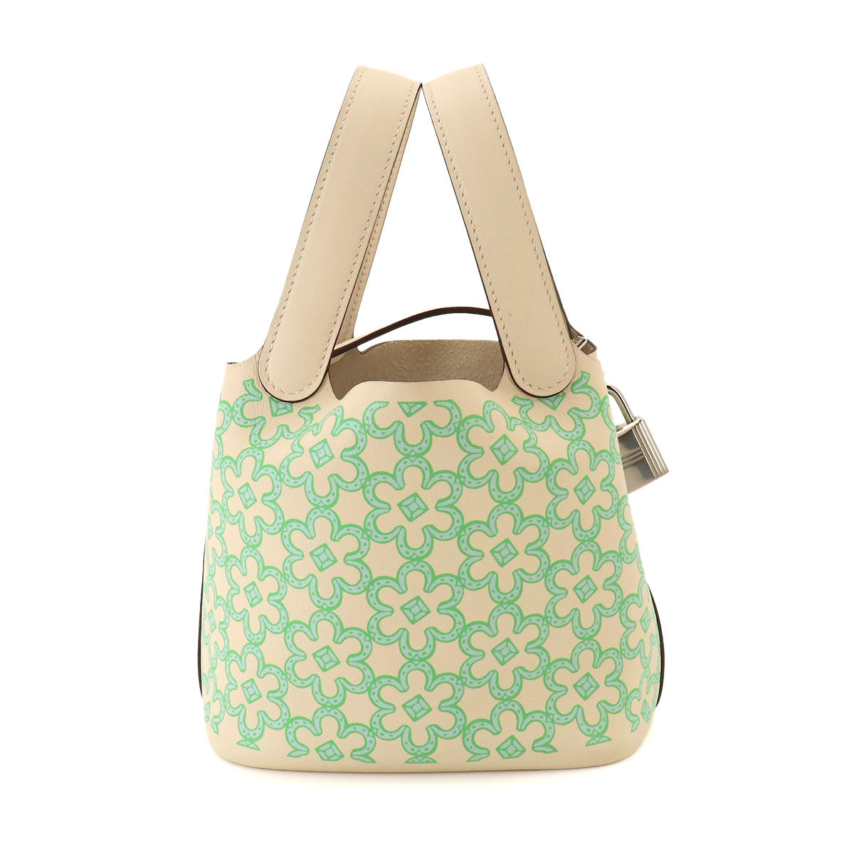 Picotin Lock PM Lucky Daisy Hand Bag Swift Nata Vert Blanc