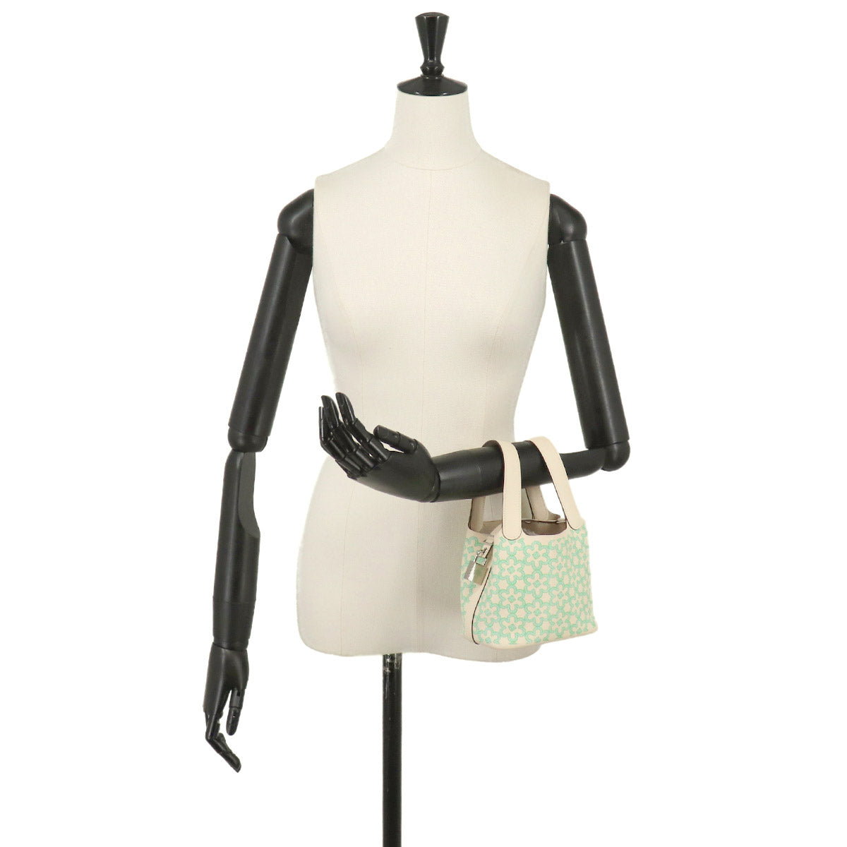 Picotin Lock PM Lucky Daisy Hand Bag Swift Nata Vert Blanc