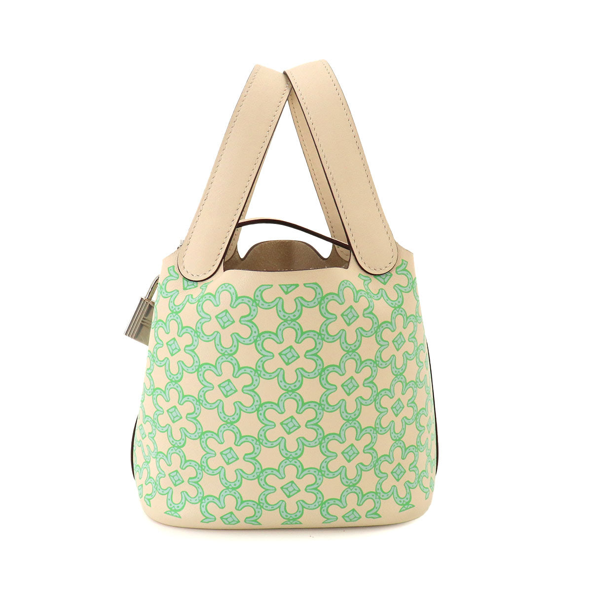 Picotin Lock PM Lucky Daisy Hand Bag Swift Nata Vert Blanc