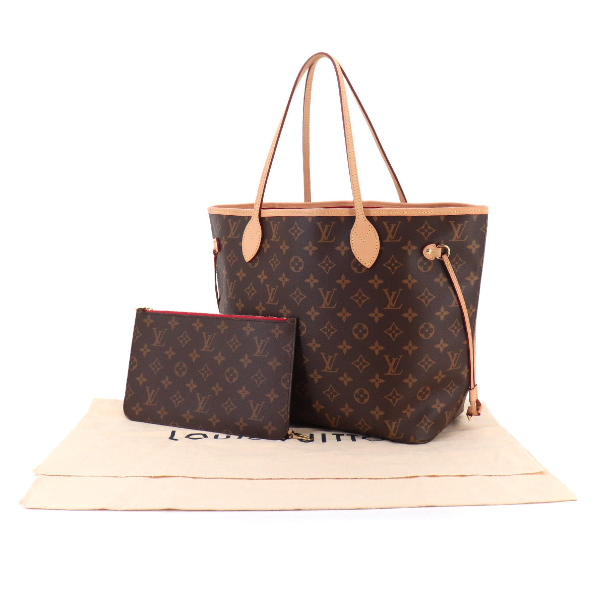 Monogram Neverfull MM Tote Bag Brown Cerise M46987