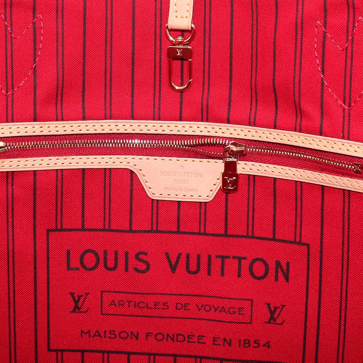 Monogram Neverfull MM Tote Bag Brown Cerise M46987