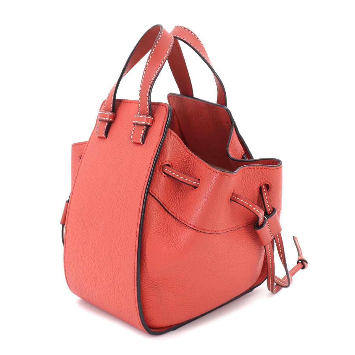 Hammock Drawstring Mini Hand Shoulder Bag Leather Red