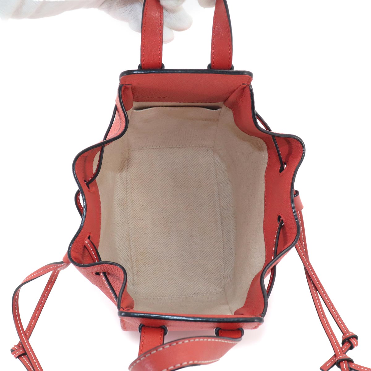 Hammock Drawstring Mini Hand Shoulder Bag Leather Red