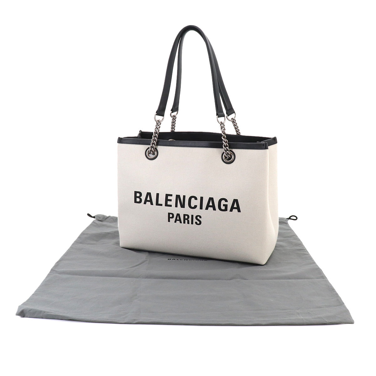 Duty Free Tote Bag Canvas Leather White Black 759973