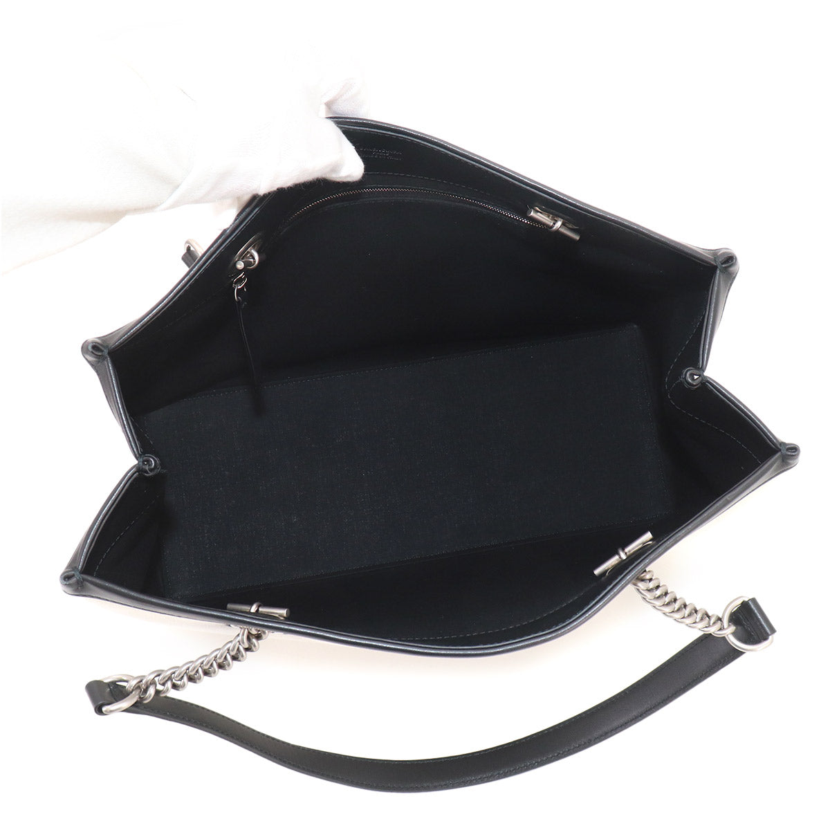 Duty Free Tote Bag Canvas Leather White Black 759973