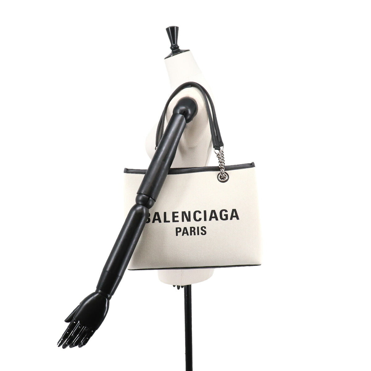 Duty Free Tote Bag Canvas Leather White Black 759973