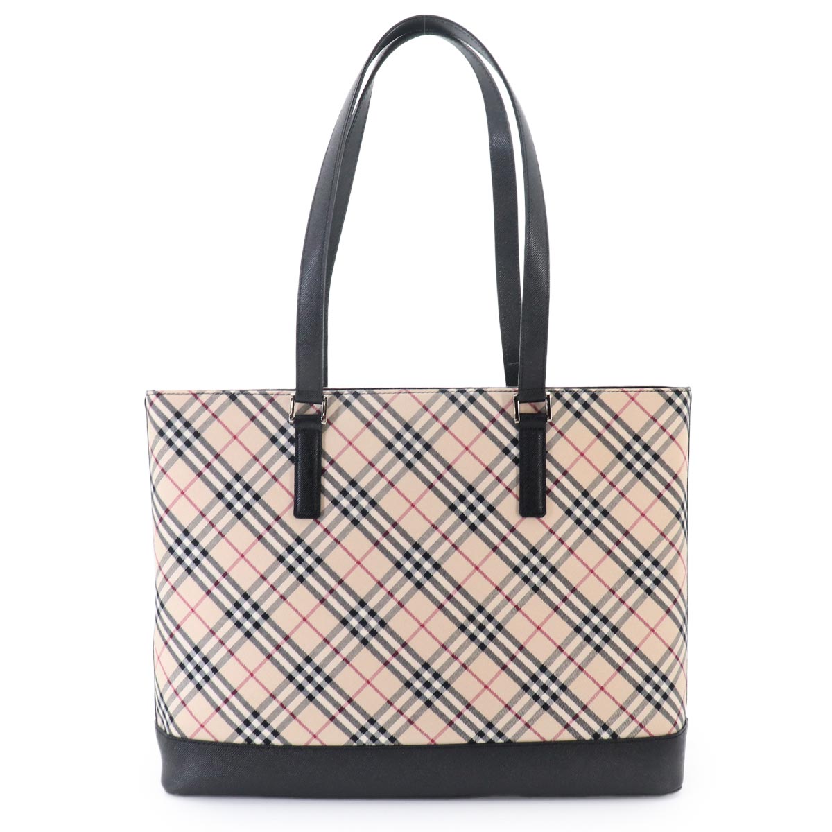 Plaid Tote Bag Canvas Leather Beige Black Purse