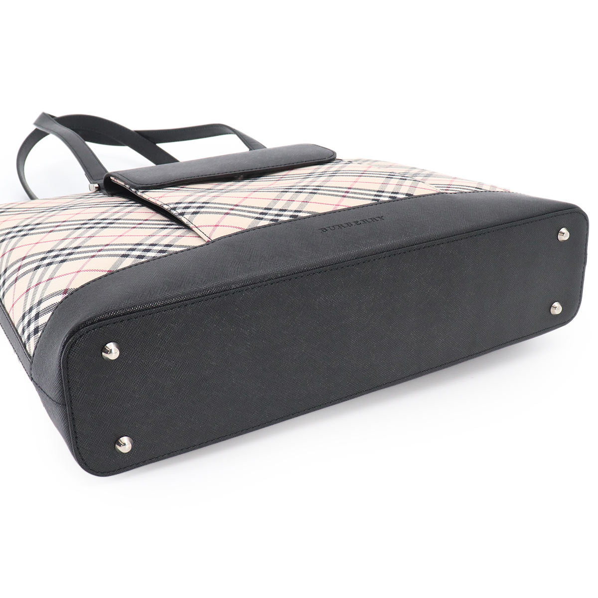 Plaid Tote Bag Canvas Leather Beige Black Purse