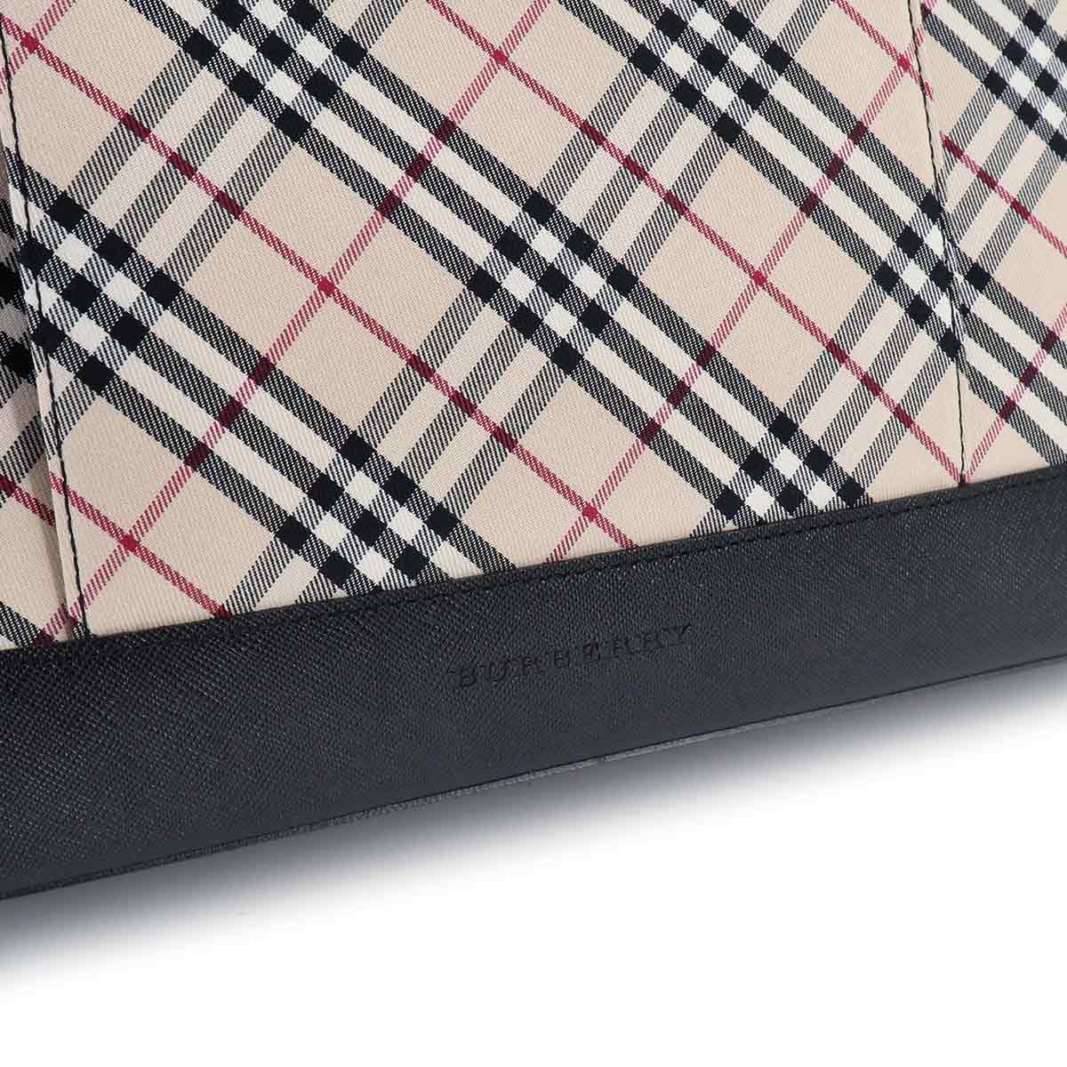 Plaid Tote Bag Canvas Leather Beige Black Purse