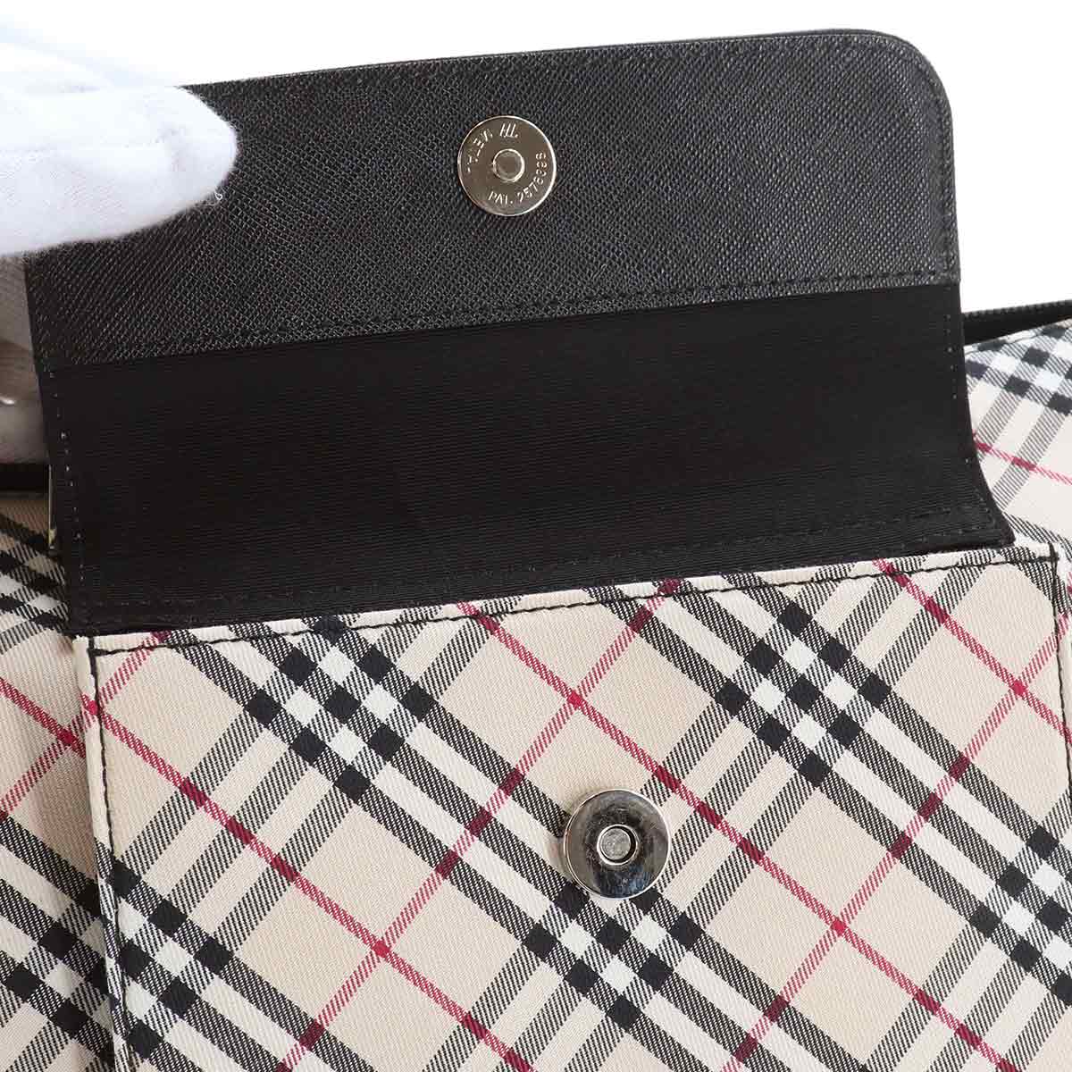 Plaid Tote Bag Canvas Leather Beige Black Purse
