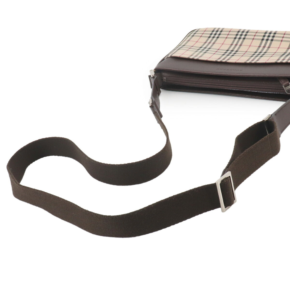 Plaid Shoulder Bag Canvas Leather Beige Brown Purse