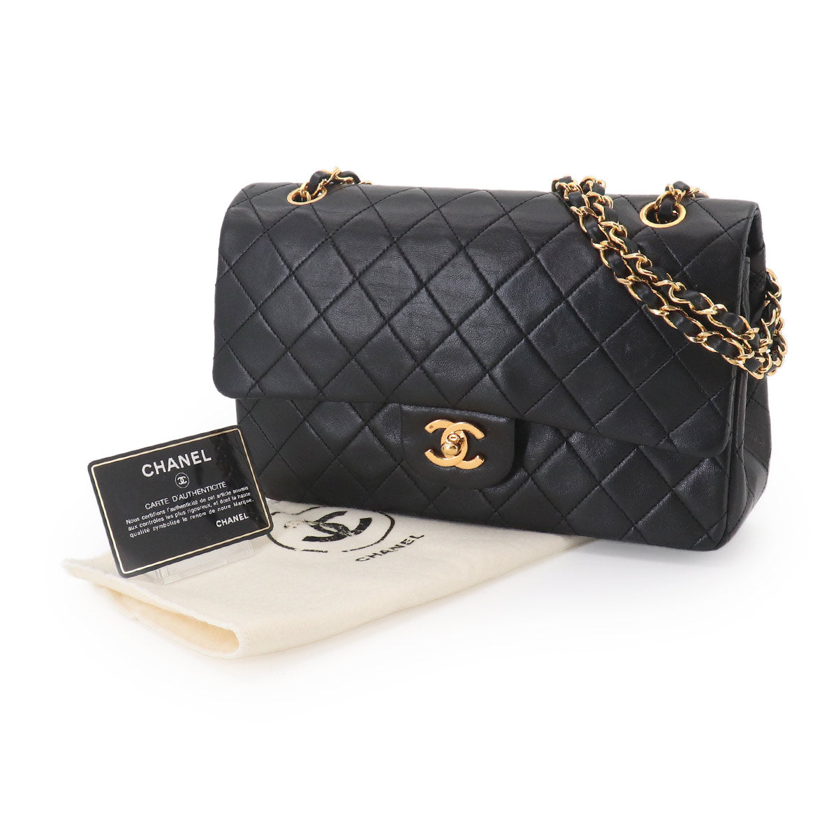 Matelasse 25 Chain Shoulder Bag Leather Black A01112 Vintage