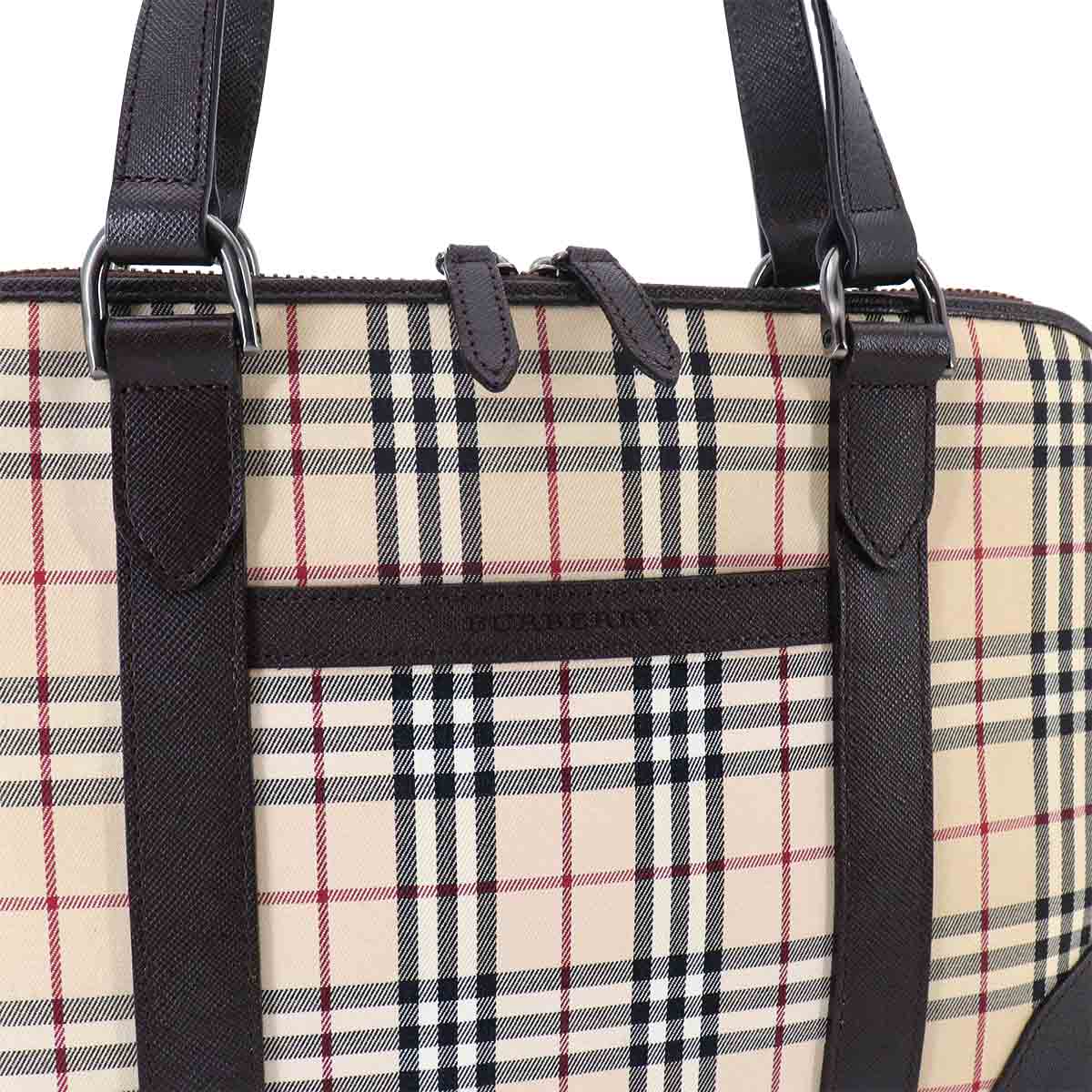 Plaid Mini Boston Hand Bag Canvas Leather Beige Black