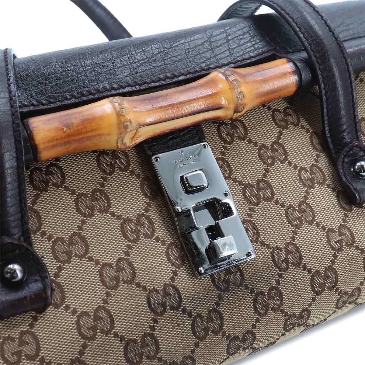 Bamboo Hand Bag GG Canvas Leather Brown Beige 11713 Purse