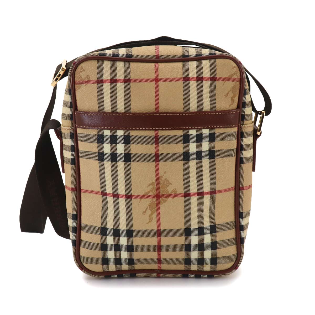 Plaid Shoulder Bag PVC Leather Beige Brown Haymarket Check