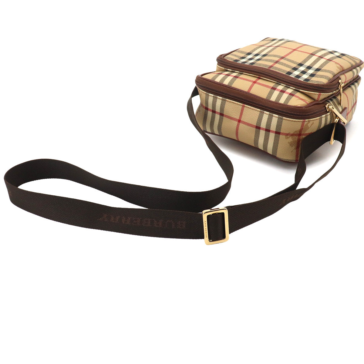 Plaid Shoulder Bag PVC Leather Beige Brown Haymarket Check