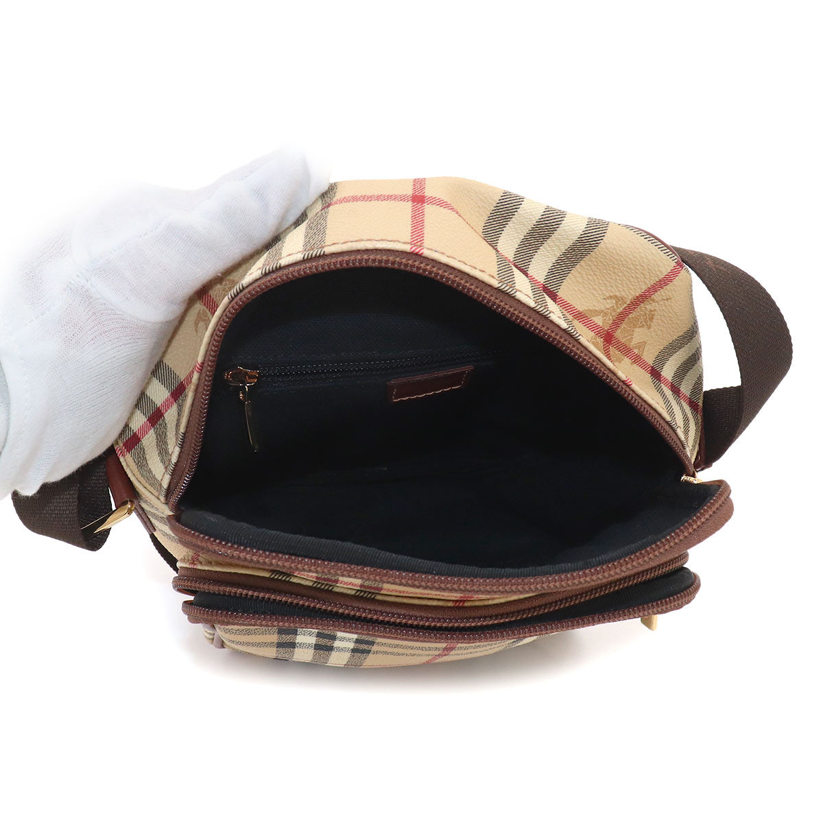 Plaid Shoulder Bag PVC Leather Beige Brown Haymarket Check