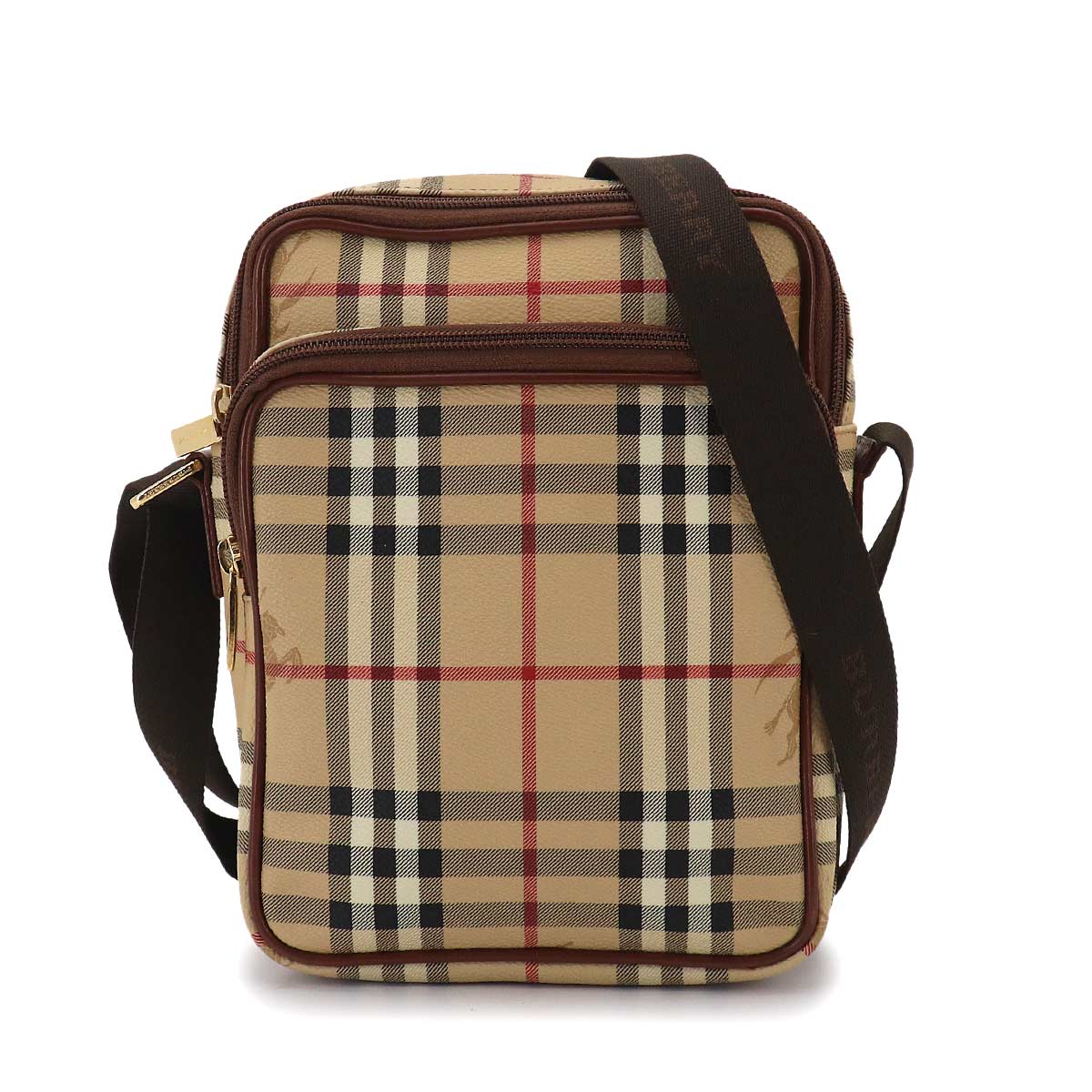 Plaid Shoulder Bag PVC Leather Beige Brown Haymarket Check