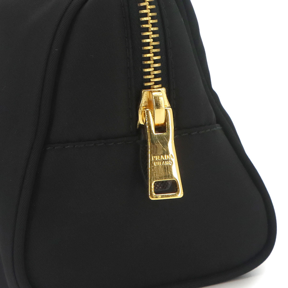 Pouch Nylon Saffiano Leather Black Gold Hardware Pouch