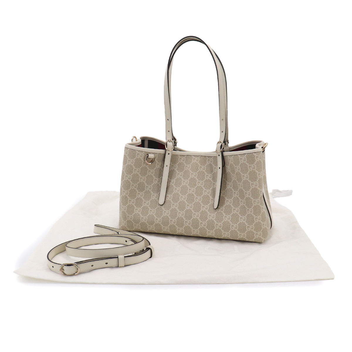 GG Emblem Medium Tote Shoulder Bag PVC Leather Beige 815214