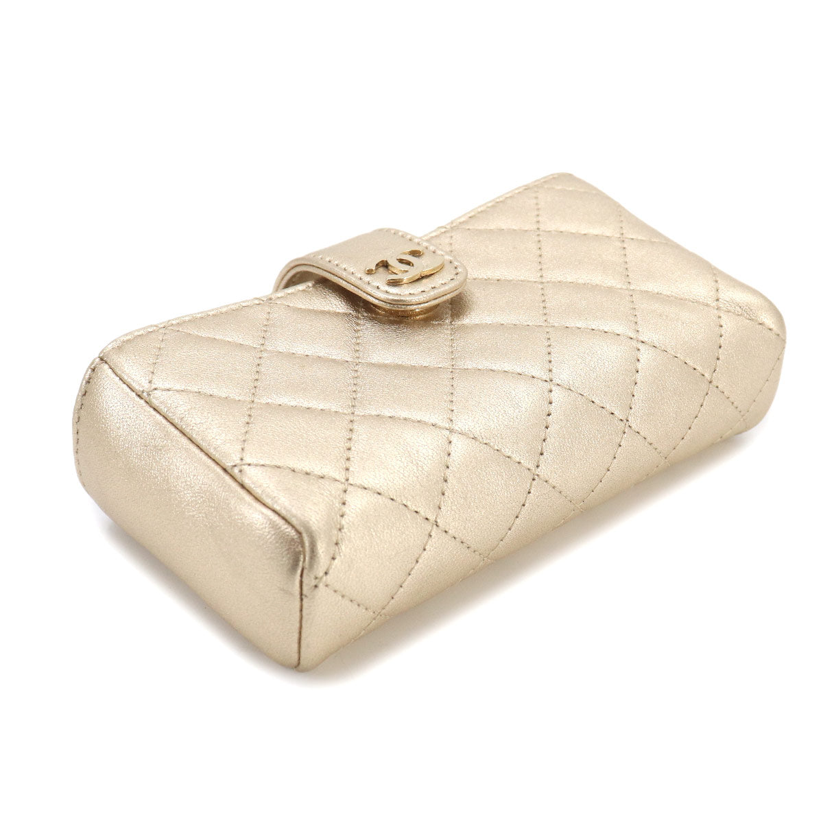 Matelasse Pouch Leather Gold Purse