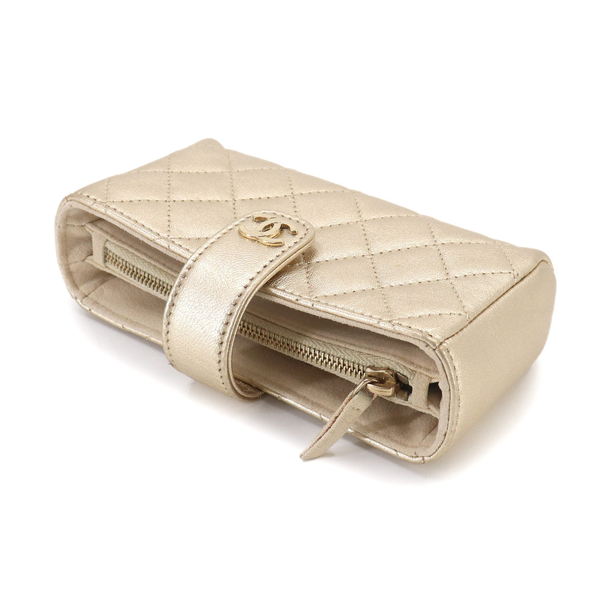 Matelasse Pouch Leather Gold Purse