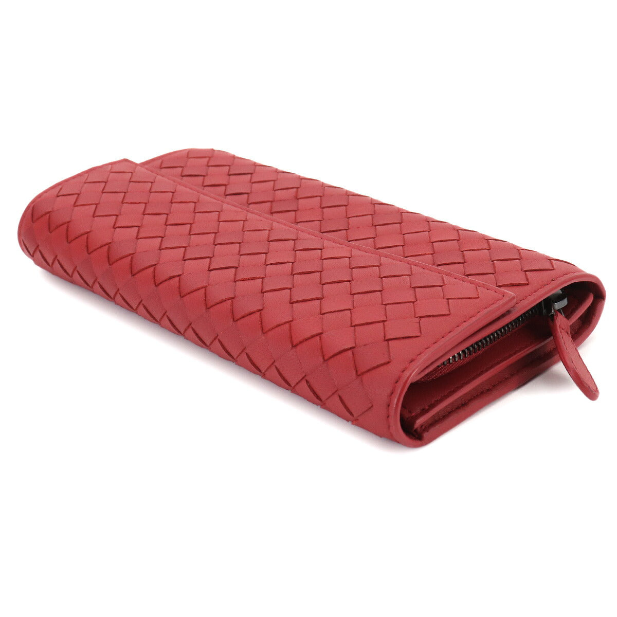 Intrecciato Long Wallet Leather Red Purse