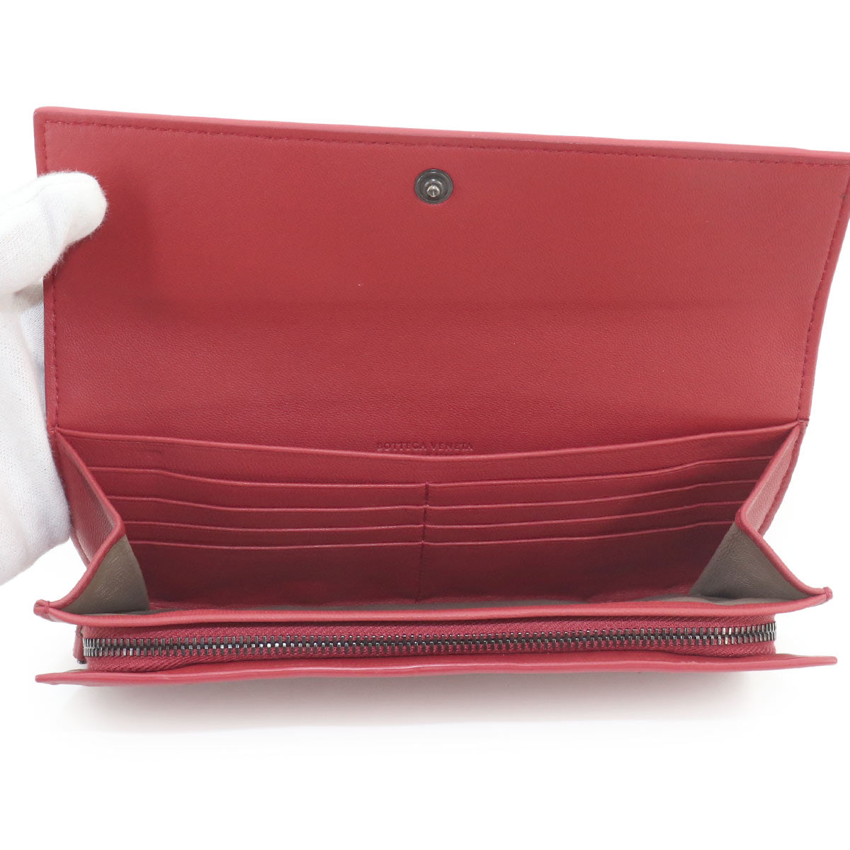 Intrecciato Long Wallet Leather Red Purse