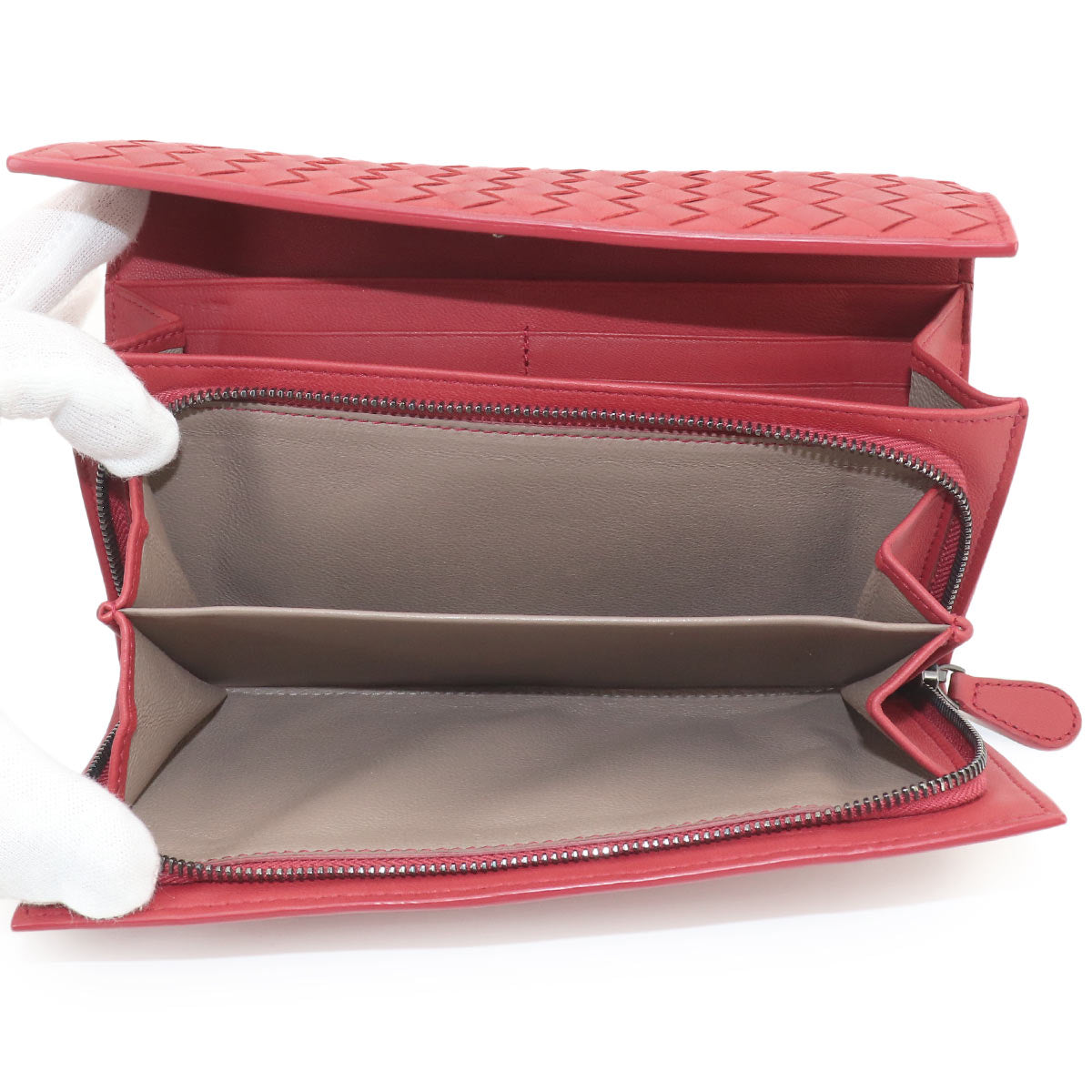 Intrecciato Long Wallet Leather Red Purse