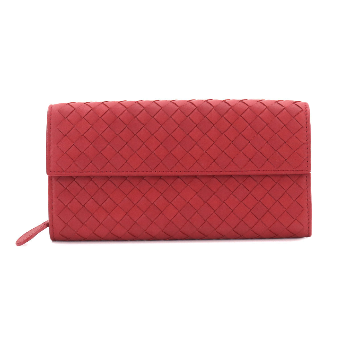 Intrecciato Long Wallet Leather Red Purse